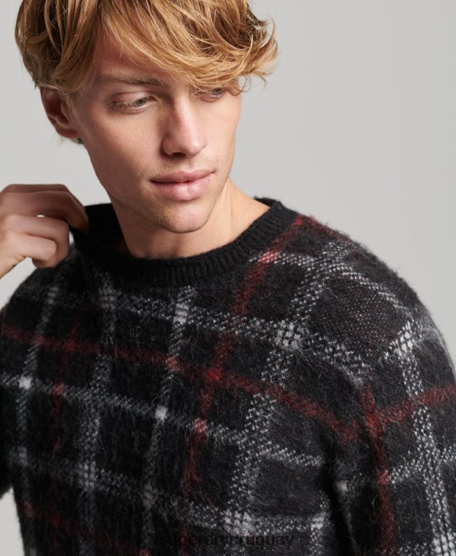 uy Superdry hombres suéter con cuello redondo y motivo negro DT2N8Z1279 ropa