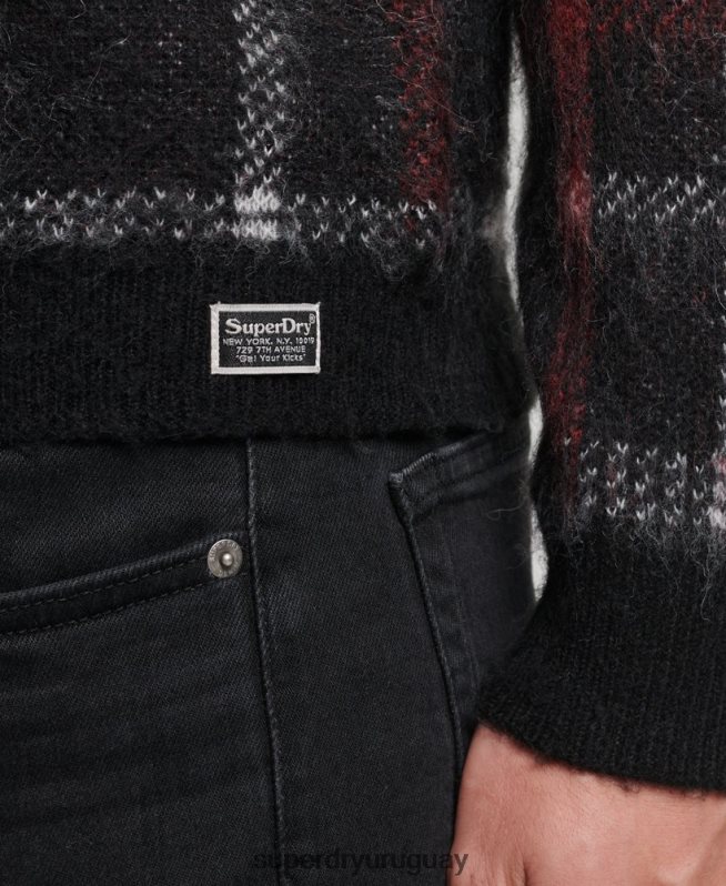 uy Superdry hombres suéter con cuello redondo y motivo negro DT2N8Z1279 ropa
