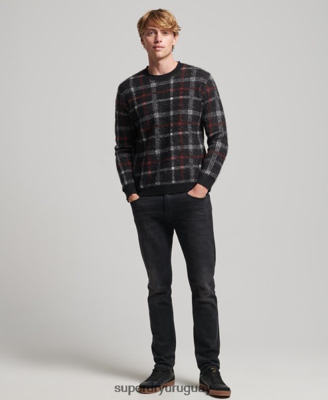 uy Superdry hombres suéter con cuello redondo y motivo negro DT2N8Z1279 ropa