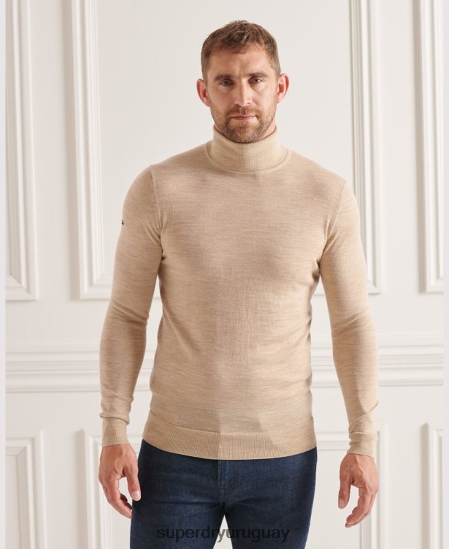 uy Superdry hombres suéter con cuello vuelto de merino studios beige DT2N8Z5310 ropa