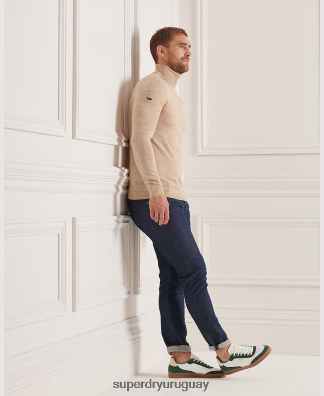 uy Superdry hombres suéter con cuello vuelto de merino studios beige DT2N8Z5310 ropa