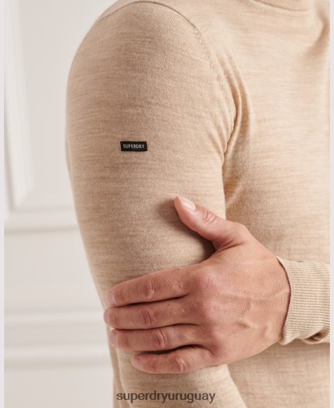 uy Superdry hombres suéter con cuello vuelto de merino studios beige DT2N8Z5310 ropa