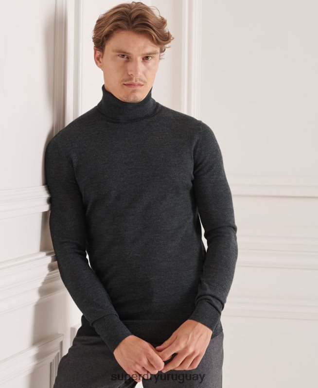 uy Superdry hombres suéter con cuello vuelto de merino studios gris oscuro DT2N8Z1326 ropa
