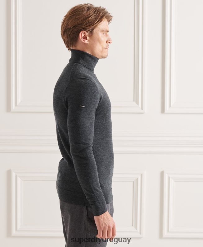 uy Superdry hombres suéter con cuello vuelto de merino studios gris oscuro DT2N8Z1326 ropa