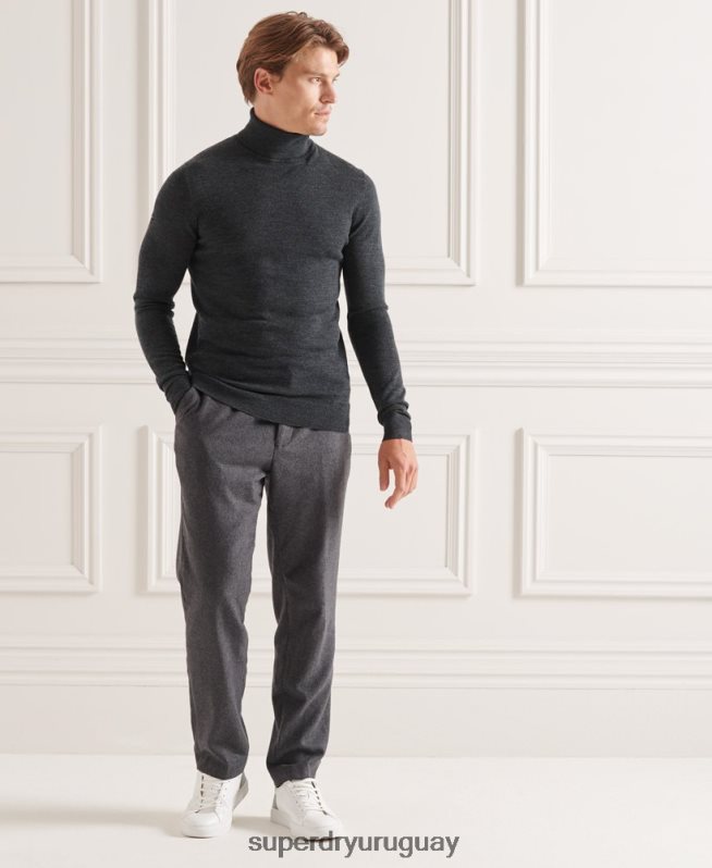 uy Superdry hombres suéter con cuello vuelto de merino studios gris oscuro DT2N8Z1326 ropa