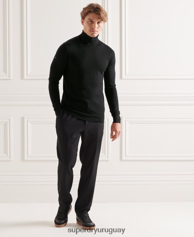 uy Superdry hombres suéter con cuello vuelto de merino studios negro DT2N8Z1311 ropa