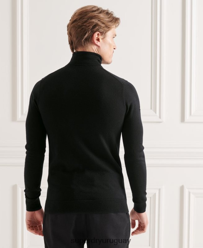uy Superdry hombres suéter con cuello vuelto de merino studios negro DT2N8Z1311 ropa