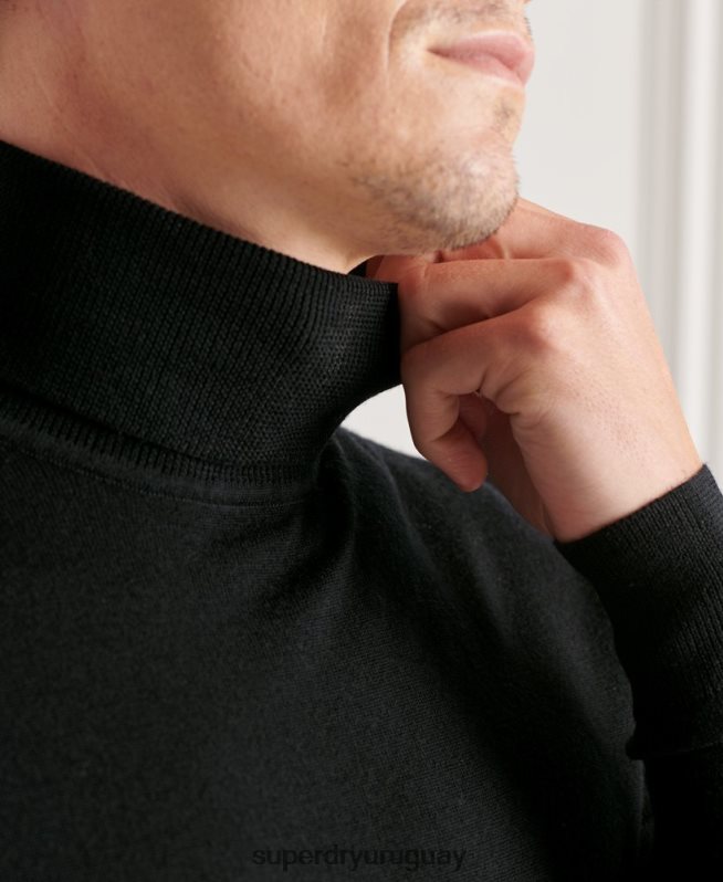 uy Superdry hombres suéter con cuello vuelto de merino studios negro DT2N8Z1311 ropa
