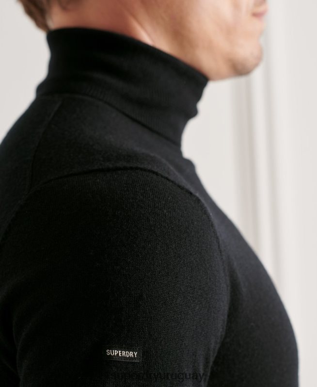 uy Superdry hombres suéter con cuello vuelto de merino studios negro DT2N8Z1311 ropa