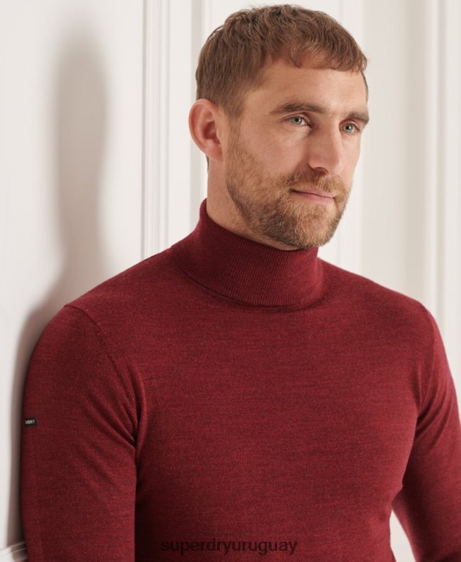 uy Superdry hombres suéter con cuello vuelto de merino studios rojo DT2N8Z1325 ropa