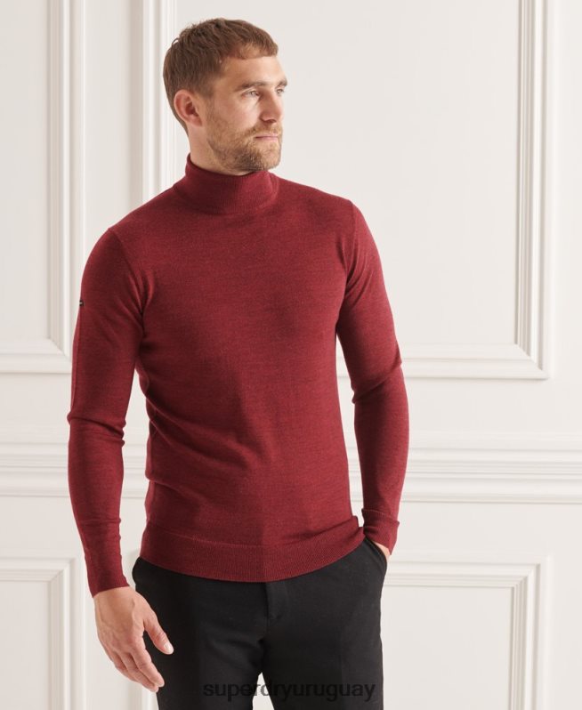 uy Superdry hombres suéter con cuello vuelto de merino studios rojo DT2N8Z1325 ropa