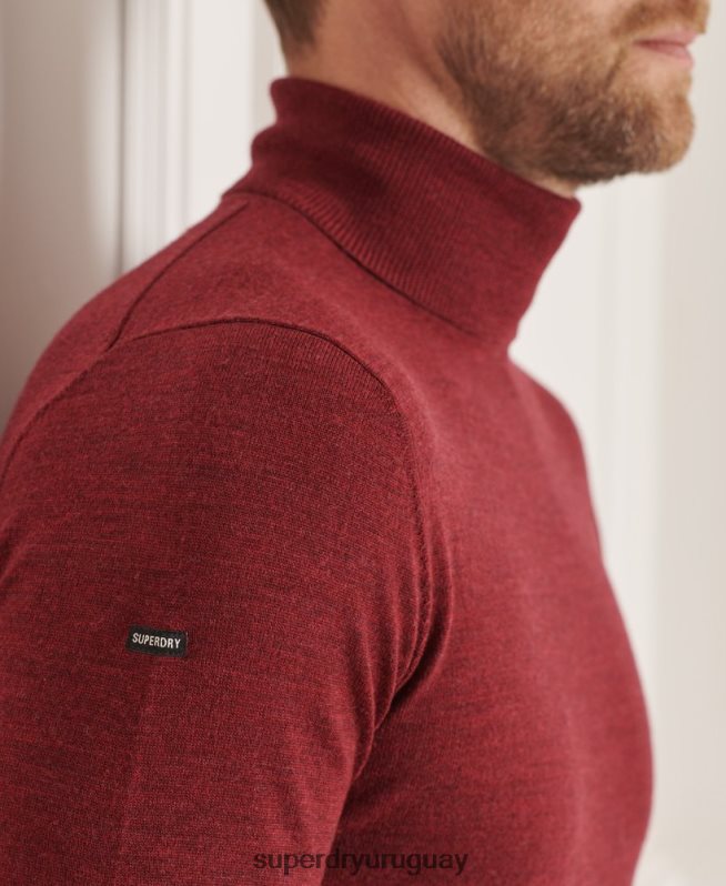 uy Superdry hombres suéter con cuello vuelto de merino studios rojo DT2N8Z1325 ropa