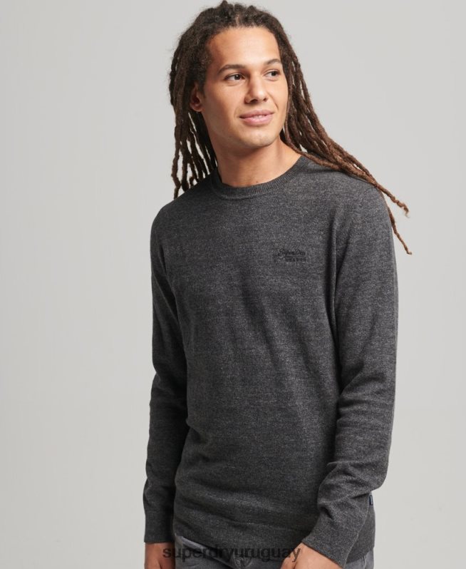 uy Superdry hombres suéter con etiqueta naranja gris DT2N8Z5335 ropa