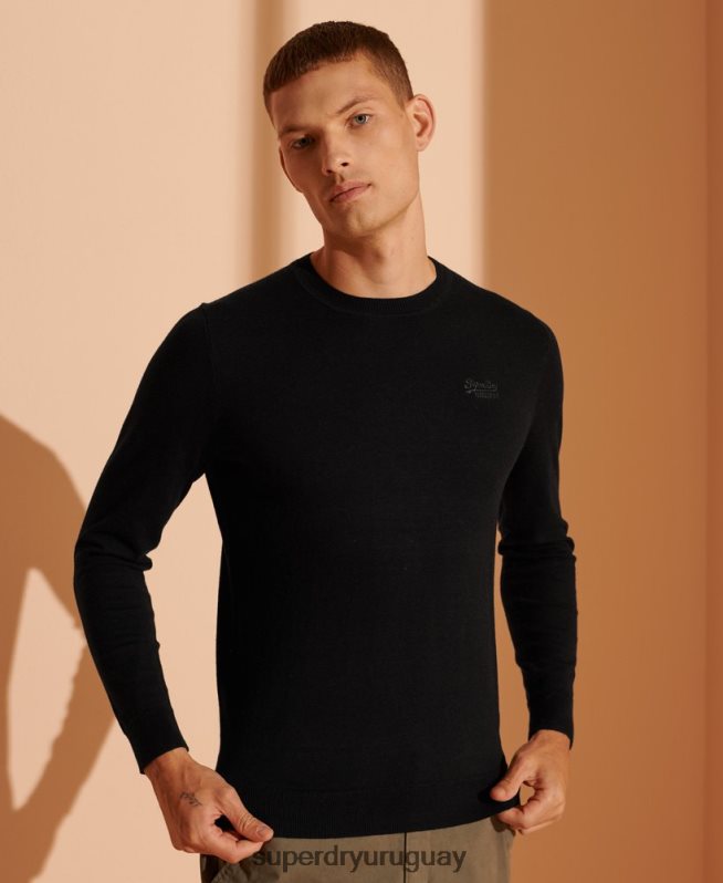 uy Superdry hombres suéter con etiqueta naranja negro DT2N8Z5327 ropa