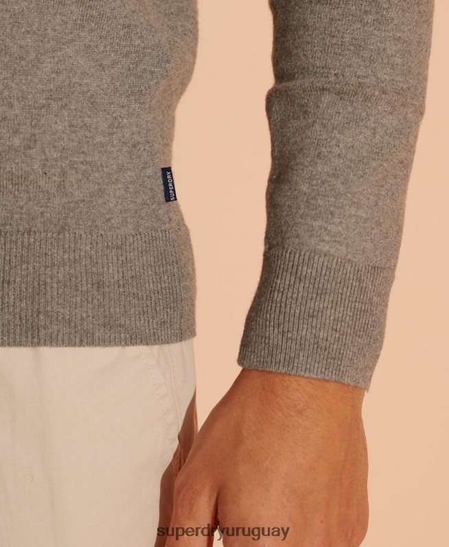uy Superdry hombres suéter con etiqueta naranja y cuello en V gris DT2N8Z1364 ropa