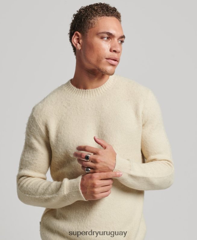 uy Superdry hombres suéter de punto cepillado beige DT2N8Z5247 ropa