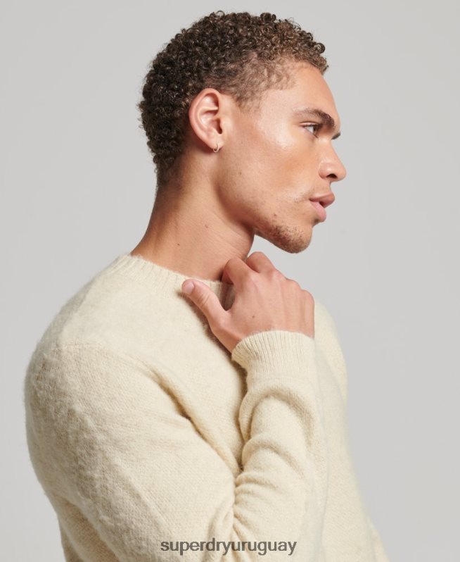 uy Superdry hombres suéter de punto cepillado beige DT2N8Z5247 ropa