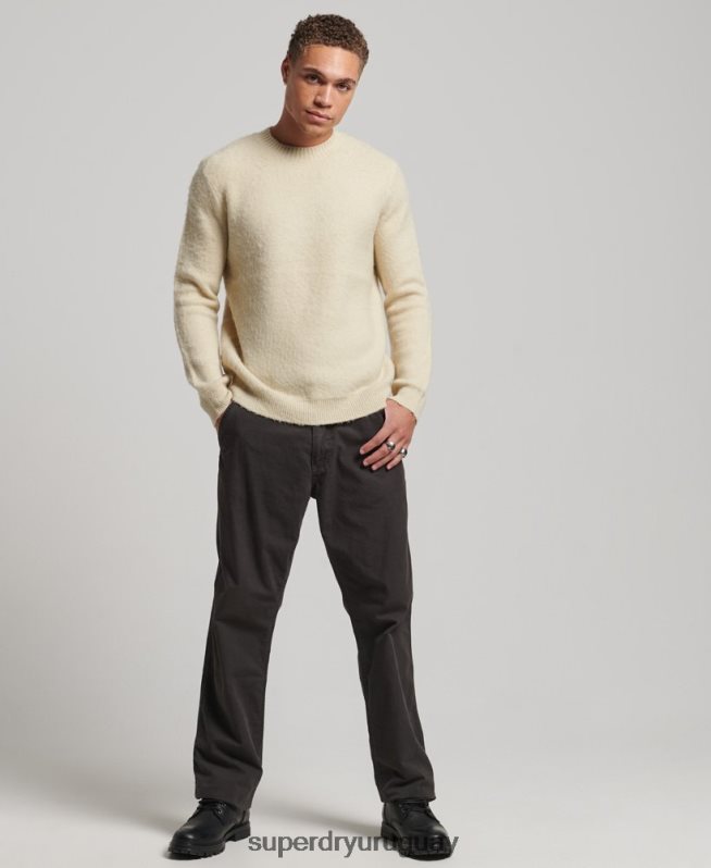 uy Superdry hombres suéter de punto cepillado beige DT2N8Z5247 ropa