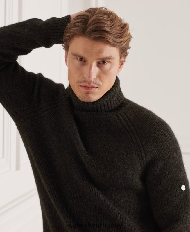 uy Superdry hombres suéter grueso con cuello vuelto de Studios gris oscuro DT2N8Z5329 ropa