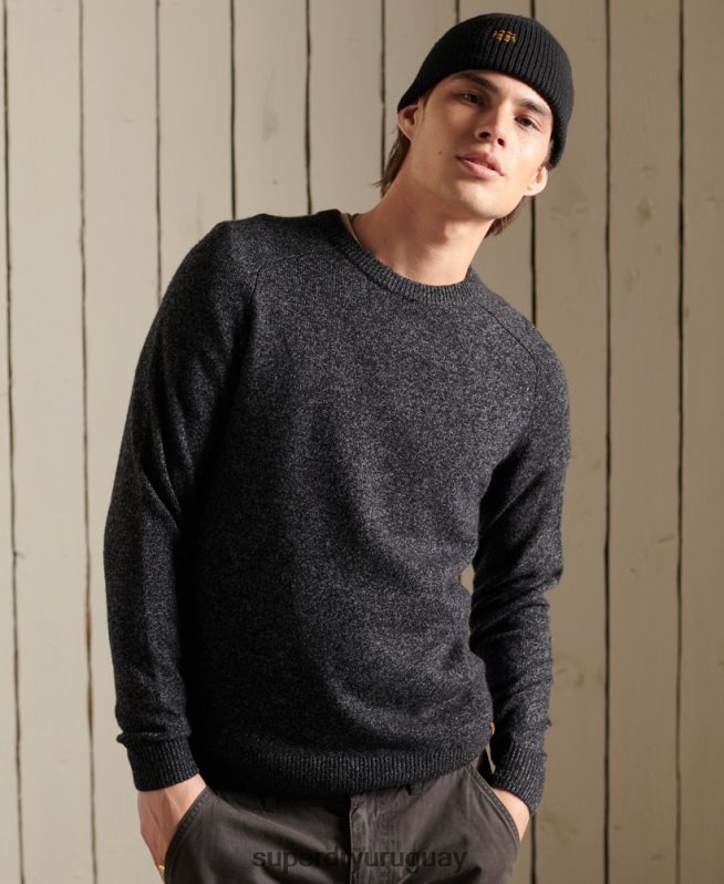 uy Superdry hombres suéter harlo crew negro DT2N8Z5326 ropa