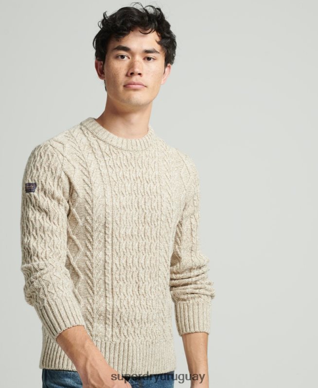 uy Superdry hombres suéter jacob cable crew beige DT2N8Z5252 ropa