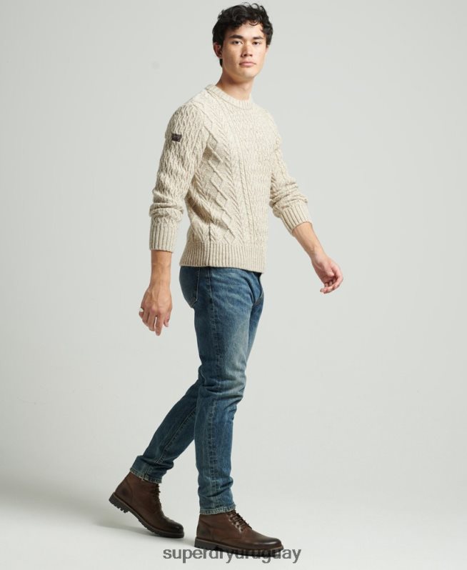 uy Superdry hombres suéter jacob cable crew beige DT2N8Z5252 ropa