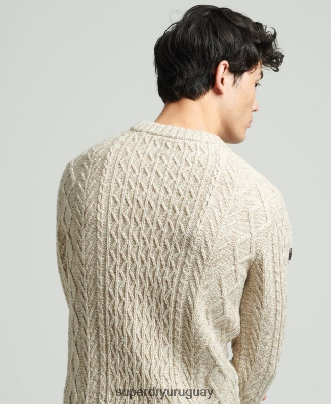 uy Superdry hombres suéter jacob cable crew beige DT2N8Z5252 ropa