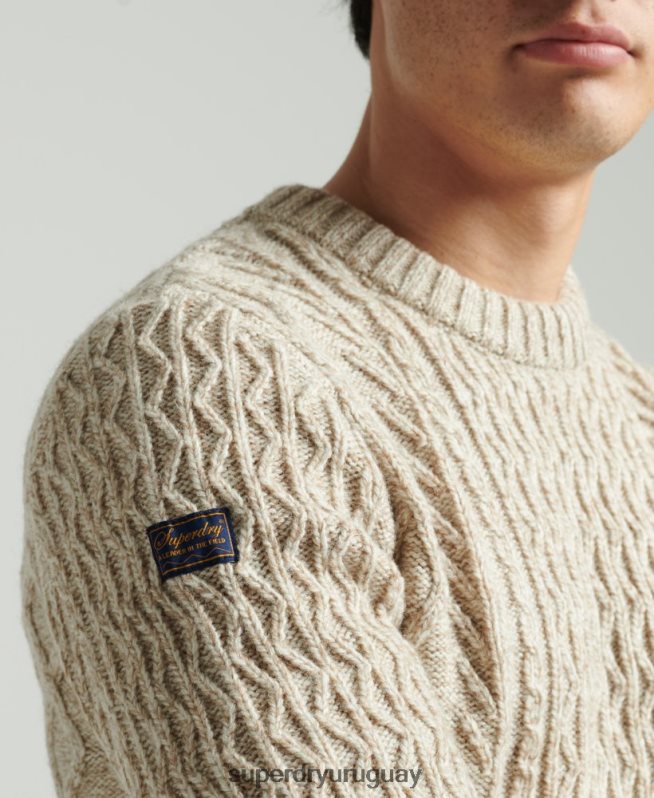 uy Superdry hombres suéter jacob cable crew beige DT2N8Z5252 ropa