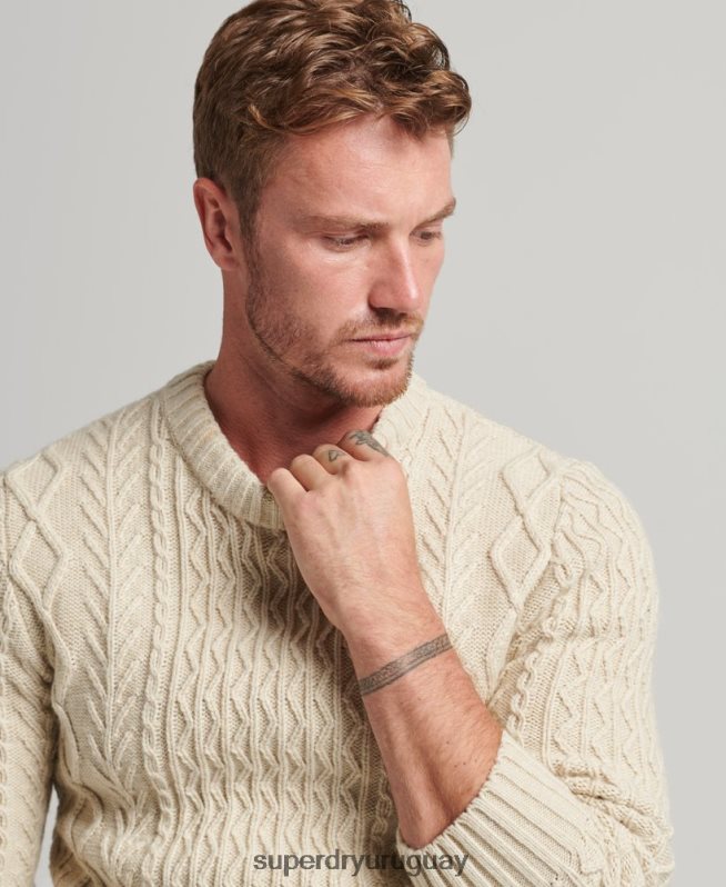 uy Superdry hombres suéter jacob cable crew crema DT2N8Z5255 ropa