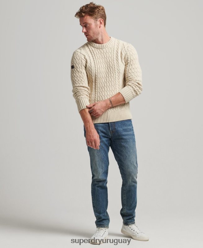uy Superdry hombres suéter jacob cable crew crema DT2N8Z5255 ropa