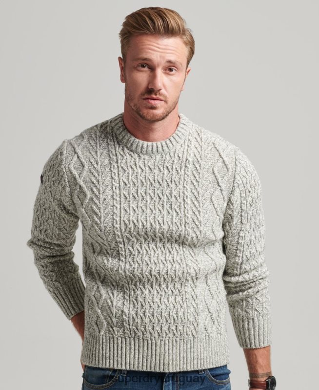 uy Superdry hombres suéter jacob cable crew gris DT2N8Z5250 ropa