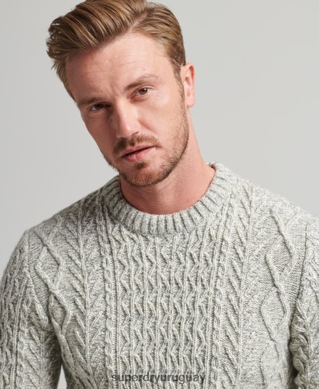 uy Superdry hombres suéter jacob cable crew gris DT2N8Z5250 ropa