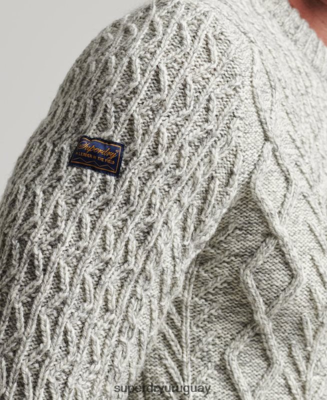 uy Superdry hombres suéter jacob cable crew gris DT2N8Z5250 ropa