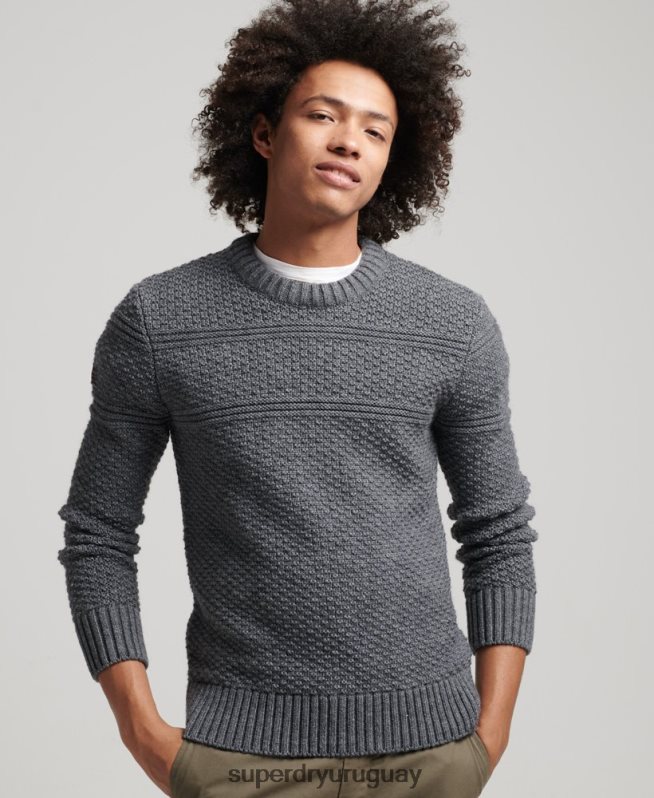 uy Superdry hombres suéter jacob cable crew gris DT2N8Z5265 ropa