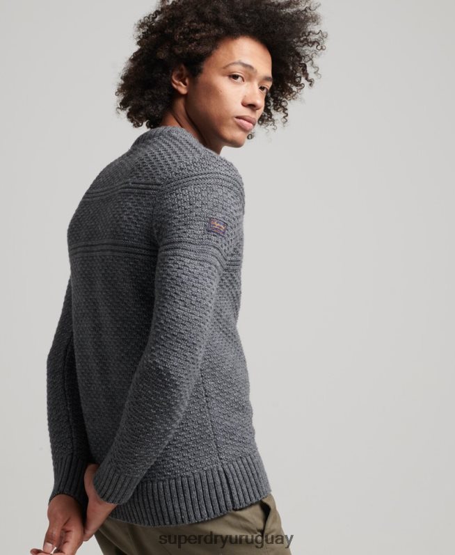 uy Superdry hombres suéter jacob cable crew gris DT2N8Z5265 ropa