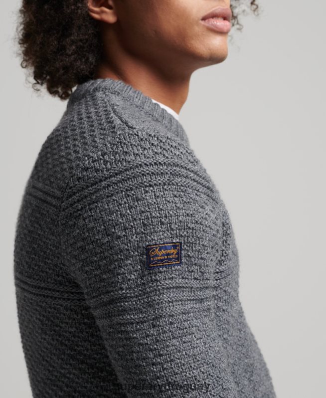 uy Superdry hombres suéter jacob cable crew gris DT2N8Z5265 ropa