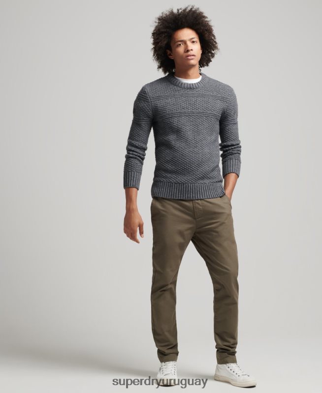 uy Superdry hombres suéter jacob cable crew gris DT2N8Z5265 ropa