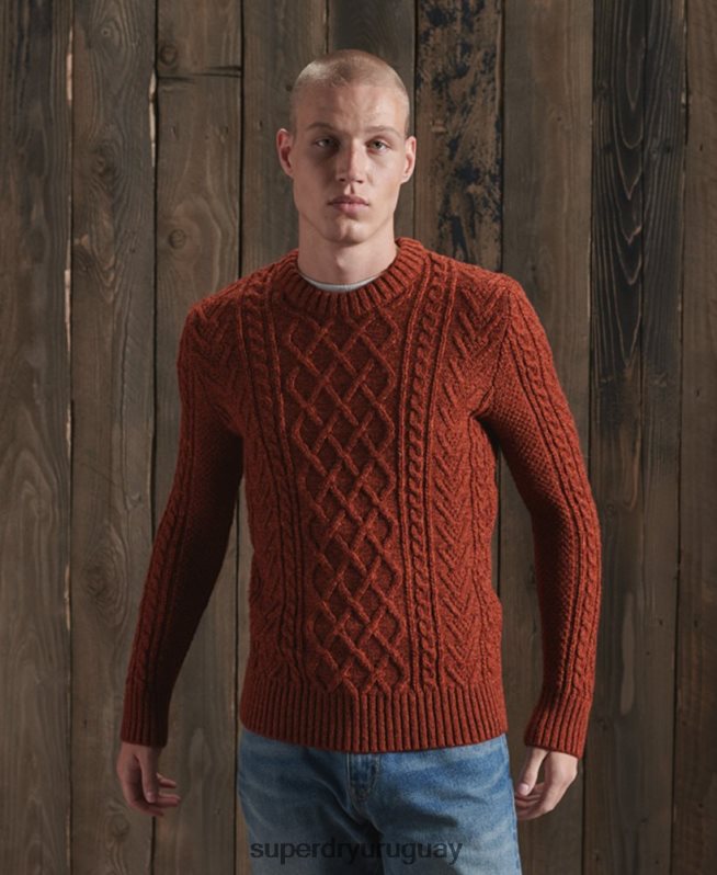 uy Superdry hombres suéter jacob cable crew naranja DT2N8Z5348 ropa