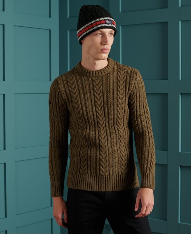 uy Superdry hombres suéter jacob cable crew verde DT2N8Z1363 ropa