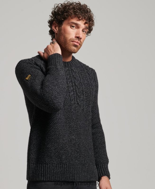 uy Superdry hombres suéter jacob crew negro DT2N8Z1259 ropa