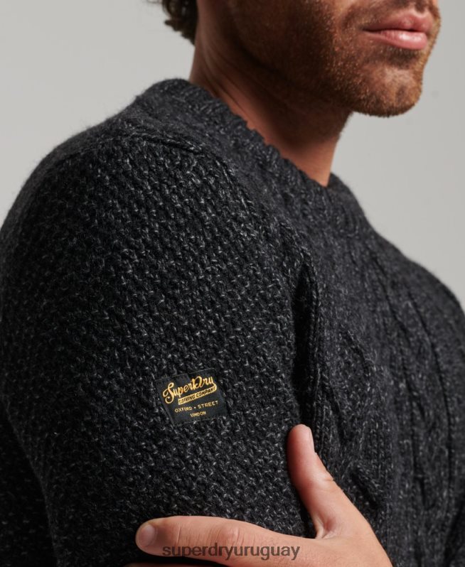 uy Superdry hombres suéter jacob crew negro DT2N8Z1259 ropa