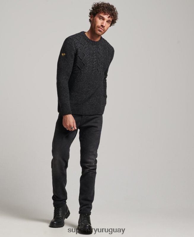 uy Superdry hombres suéter jacob crew negro DT2N8Z1259 ropa