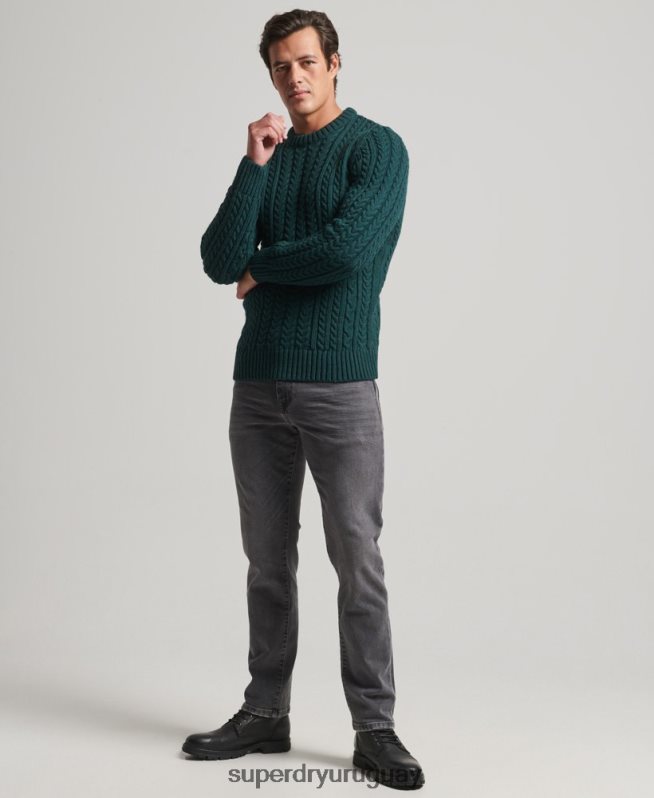 uy Superdry hombres suéter jacob crew verde DT2N8Z1280 ropa