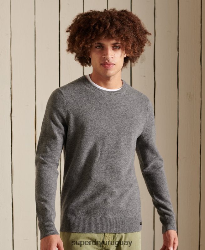 uy Superdry hombres suéter ligero de lana de cordero gris claro DT2N8Z5315 ropa