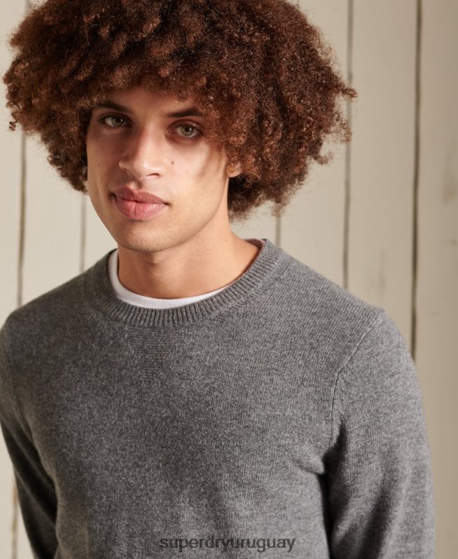 uy Superdry hombres suéter ligero de lana de cordero gris claro DT2N8Z5315 ropa