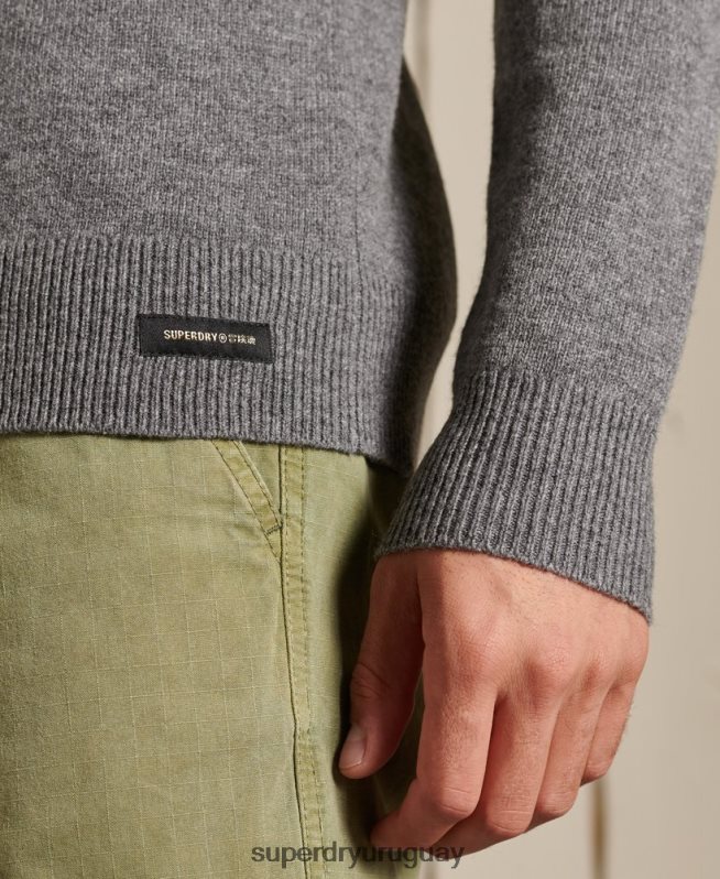 uy Superdry hombres suéter ligero de lana de cordero gris claro DT2N8Z5315 ropa