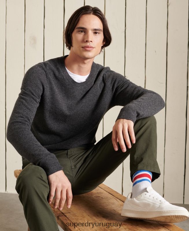 uy Superdry hombres suéter ligero de lana de cordero gris oscuro DT2N8Z5314 ropa