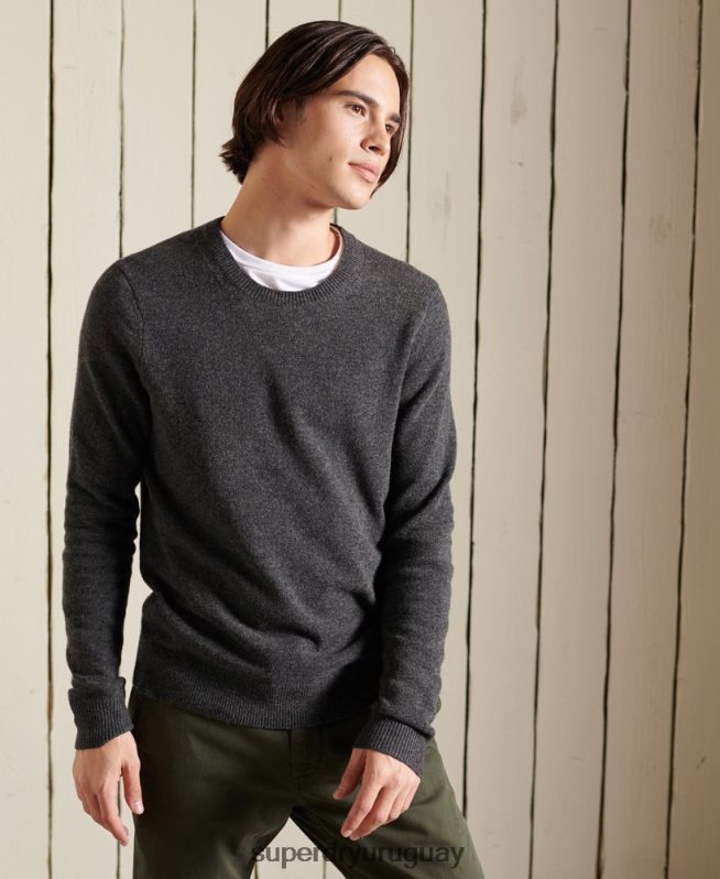 uy Superdry hombres suéter ligero de lana de cordero gris oscuro DT2N8Z5314 ropa