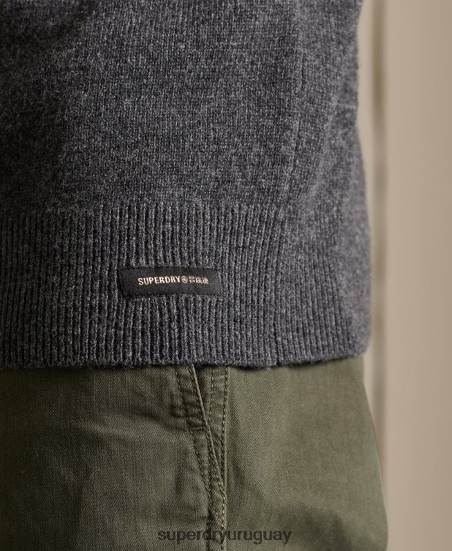 uy Superdry hombres suéter ligero de lana de cordero gris oscuro DT2N8Z5314 ropa