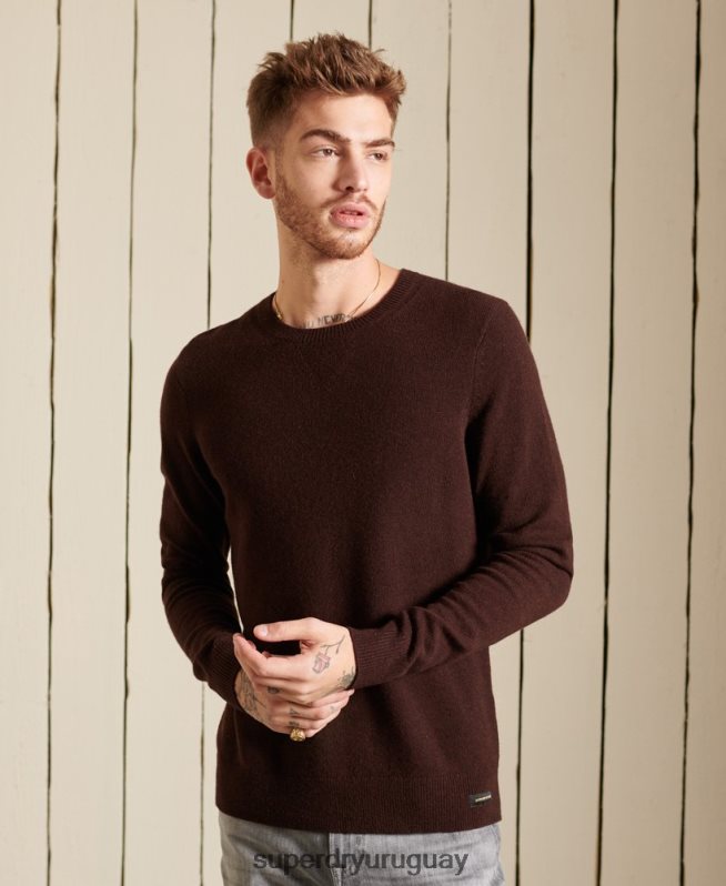uy Superdry hombres suéter ligero de lana de cordero marrón DT2N8Z5292 ropa
